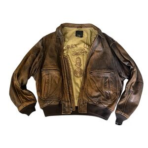 Avirex Brown Leather Bomber Jacket with Tan Lining